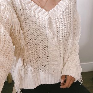 long sleeve cropped cream sweater